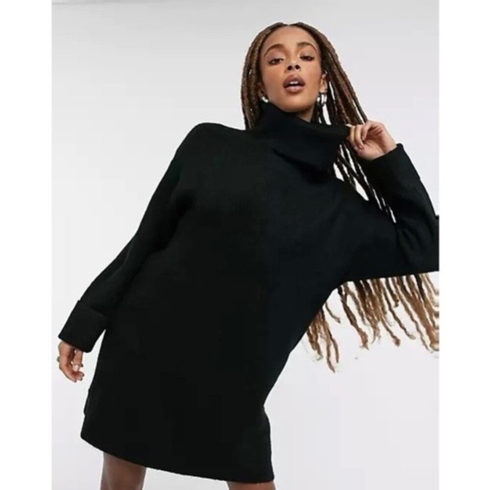 Topshop Black Funnel neck sweater dress NWT